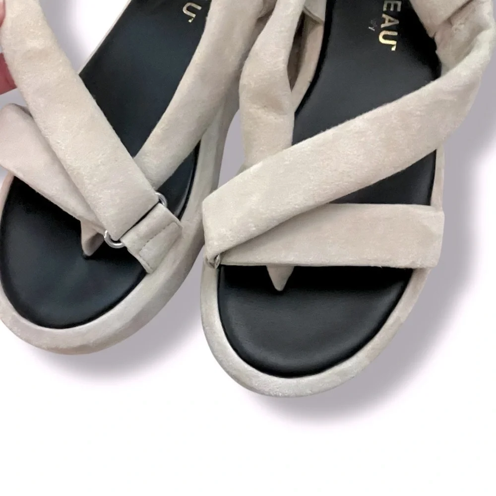 Italeau Zanita Sandals Suede Slingback Flatform Strappy Slip on Size EU38.5/US 8